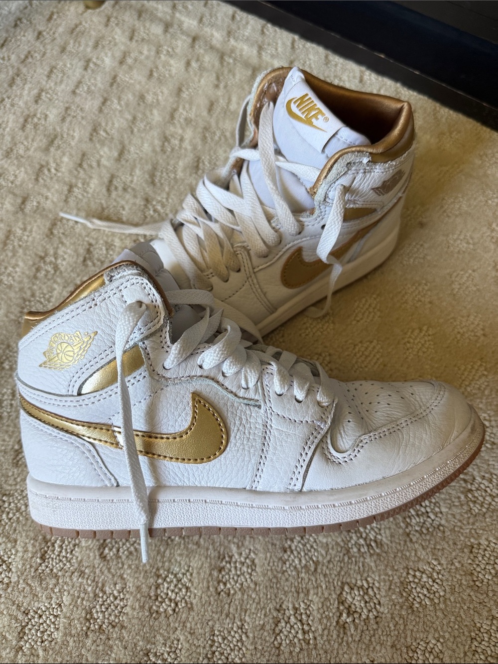 Nike Jordans Youth White and Gold High-Top Sneakers